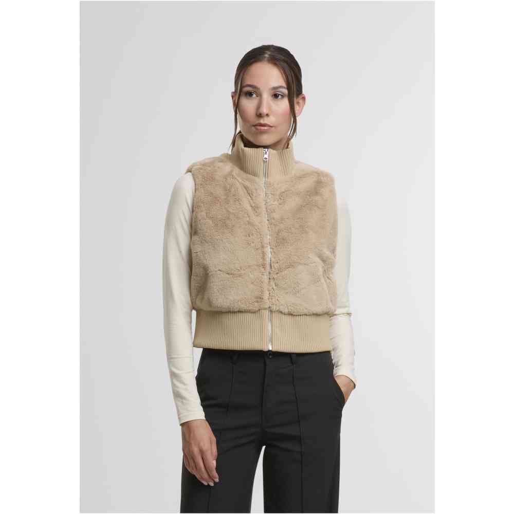 Urban Classics - Cropped Faux Fur Sleeveless jacket - Beige